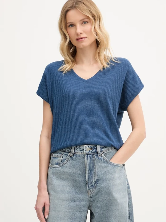 Zdjęcie produktu United Colors of Benetton T-shirt damski z lnem granatowy