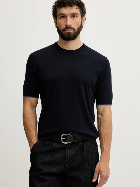 Zdjęcie produktu United Colors of Benetton T-shirt swetrowy męski bawełniany granatowy