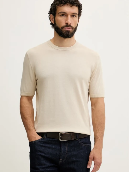 Zdjęcie produktu United Colors of Benetton T-shirt swetrowy męski bawełniany beżowy