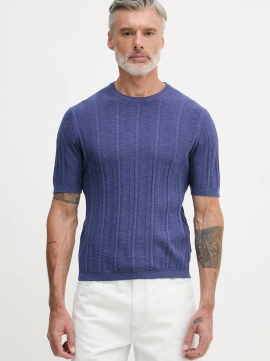 Zdjęcie produktu United Colors of Benetton T-shirt swetrowy męski z dodatkiem lnu