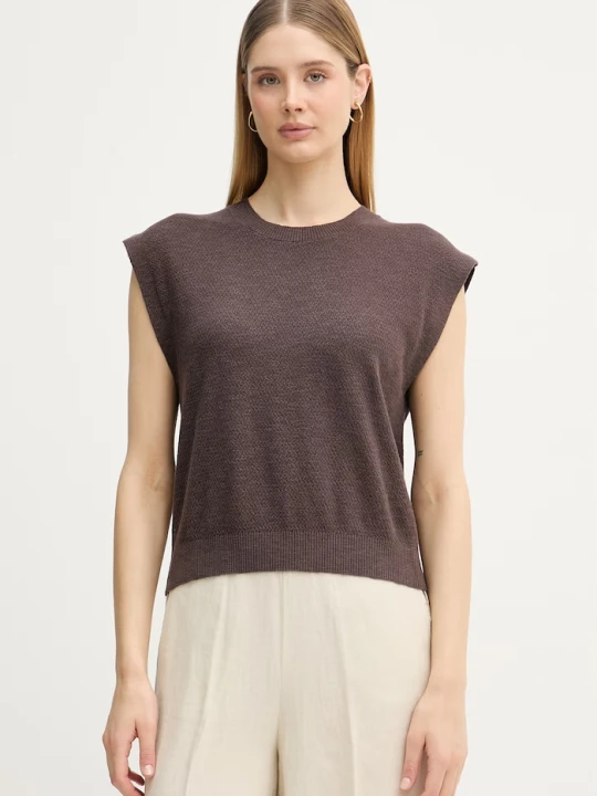 Zdjęcie produktu United Colors of Benetton top damski lniany brązowy