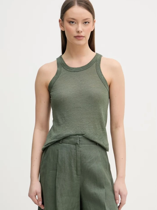 Zdjęcie produktu United Colors of Benetton top damski lniany zielony