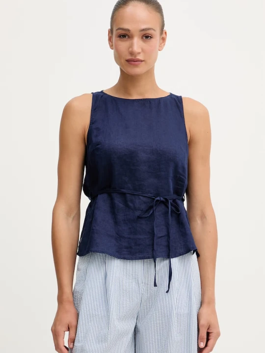 Zdjęcie produktu United Colors of Benetton top damski lniany granatowy