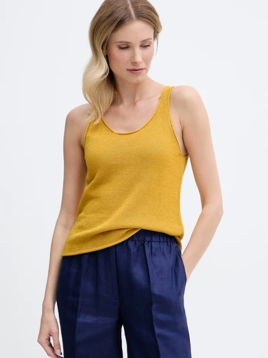 Zdjęcie produktu United Colors of Benetton top damski z lnem żółty
