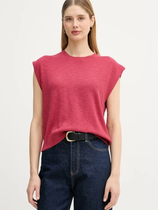 Zdjęcie produktu United Colors of Benetton top damski z lnu czerwony