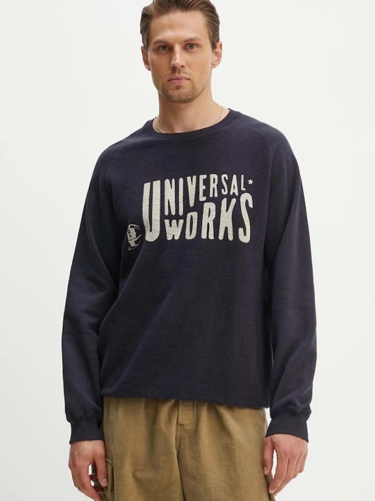 Zdjęcie produktu Universal Works bluza bawełniana MYSTERY TRAIN PRINT SWEAT granatowy