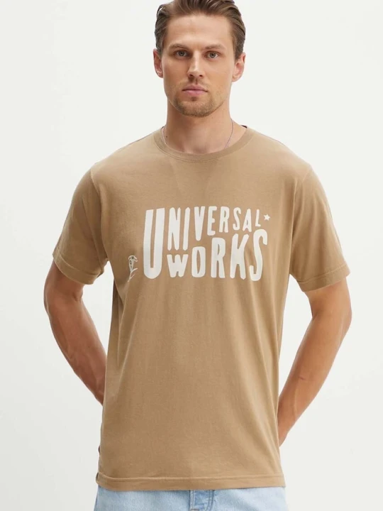 Zdjęcie produktu Universal Works t-shirt bawełniany MYSTERY TRAIN PRINT TEE beżowy
