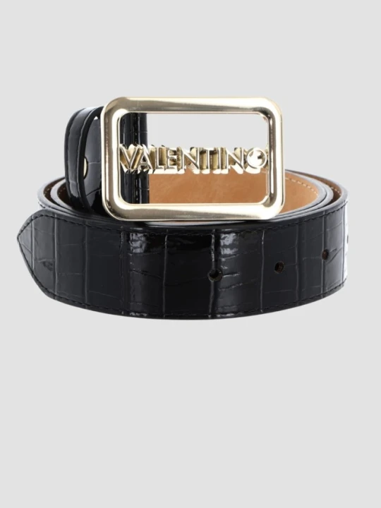 Zdjęcie produktu VALENTINO Czarny pasek damski lakierowany Around Plaque Buckle Belt, Rozmiar XS
