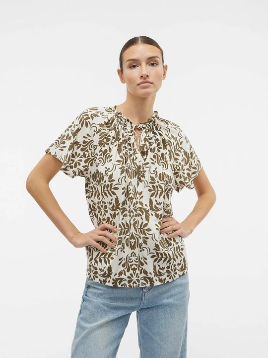 Zdjęcie produktu Vero Moda Bluzka "Imma" w kolorze kremowo-oliwkowym rozmiar: M