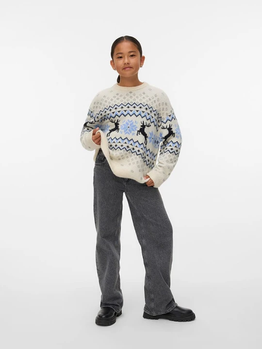 Zdjęcie produktu Vero Moda Girl Sweter "Santanordic" w kolorze kremowo-błękitno-czarnym rozmiar: 146 / 152
