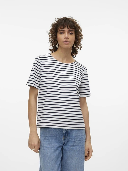 Zdjęcie produktu Vero Moda Koszulka "Abby" w kolorze granatowo-kremowym rozmiar: L