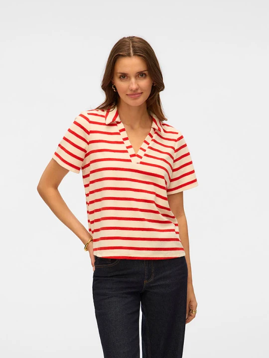 Zdjęcie produktu Vero Moda Koszulka polo w kolorze kremowo-czerwonym rozmiar: XS