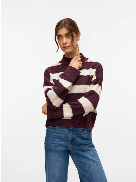 Zdjęcie produktu Vero Moda Sweter w kolorze bordowo-kremowym rozmiar: L
