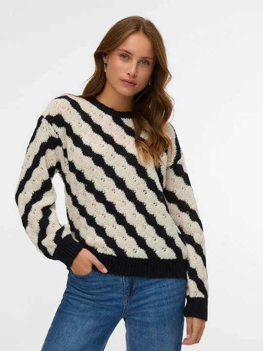 Zdjęcie produktu Vero Moda Sweter w kolorze czarno-beżowym rozmiar: XS