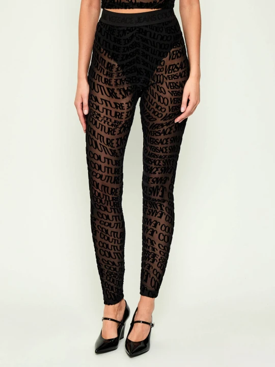 Zdjęcie produktu Versace Jeans Couture Legginsy TULLE FLOCK LIQUIFY | Slim Fit czarny
