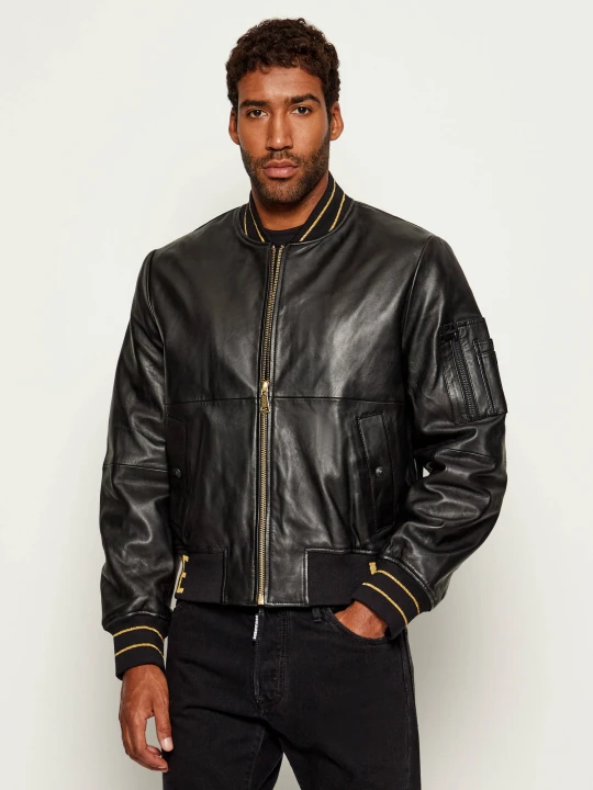 Zdjęcie produktu Versace Jeans Couture Skórzana kurtka bomber | Regular Fit czarny