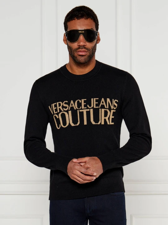 Zdjęcie produktu Versace Jeans Couture Sweter | Regular Fit | z dodatkiem wełny i kaszmiru czarny