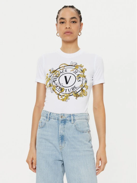 Zdjęcie produktu Versace Jeans Couture T-Shirt 78HAHC01 Biały Regular Fit
