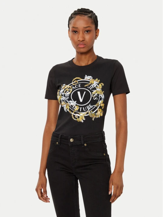 Zdjęcie produktu Versace Jeans Couture T-Shirt 78HAHC01 Czarny Regular Fit