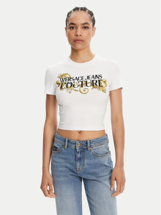 Zdjęcie produktu Versace Jeans Couture T-Shirt 78HAHC05 Biały Slim Fit