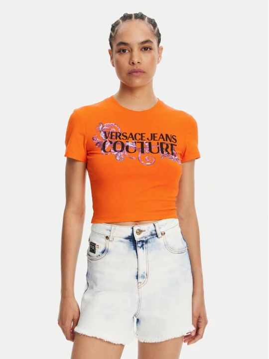 Zdjęcie produktu Versace Jeans Couture T-Shirt 78HAHC05 Pomarańczowy Slim Fit