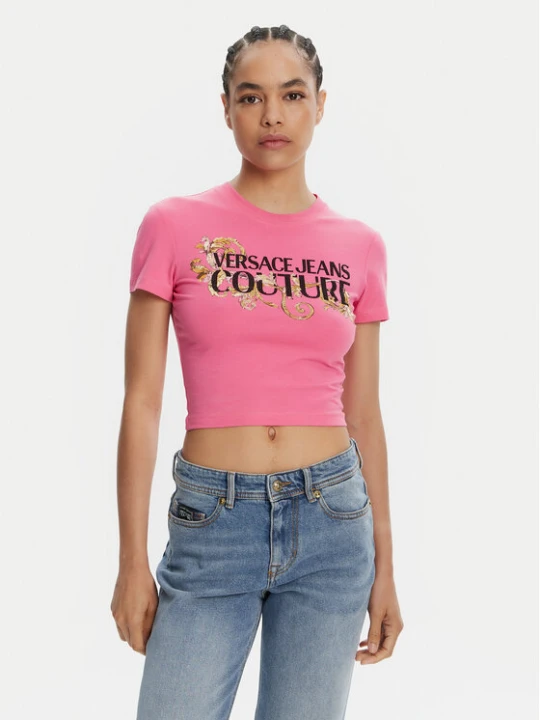 Zdjęcie produktu Versace Jeans Couture T-Shirt 78HAHC05 Różowy Slim Fit