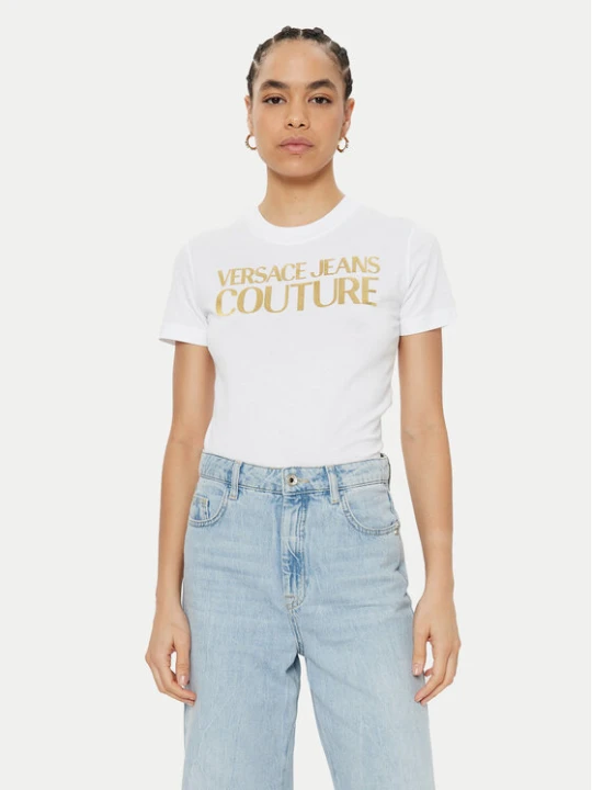 Zdjęcie produktu Versace Jeans Couture T-Shirt 78HAHT01 Biały Regular Fit
