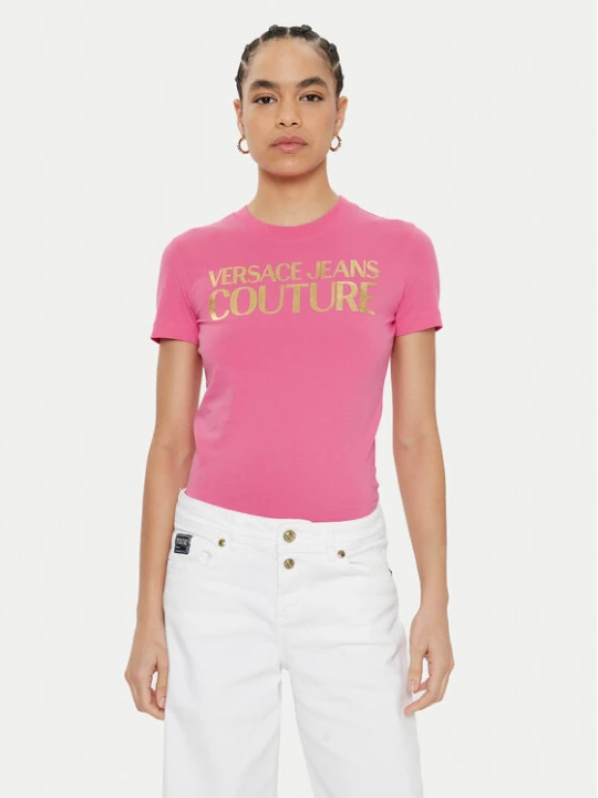 Zdjęcie produktu Versace Jeans Couture T-Shirt 78HAHT01 Różowy Regular Fit