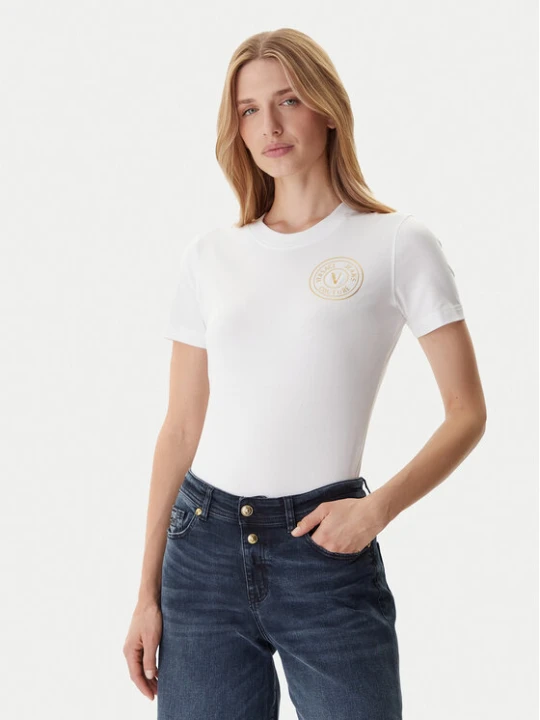 Zdjęcie produktu Versace Jeans Couture T-Shirt 79HAHT01 CJ03T Biały Regular Fit