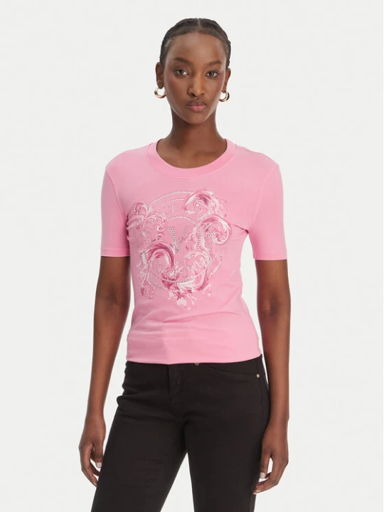 Zdjęcie produktu Versace Jeans Couture T-Shirt 80HAHE01 CJ02E Różowy Slim Fit