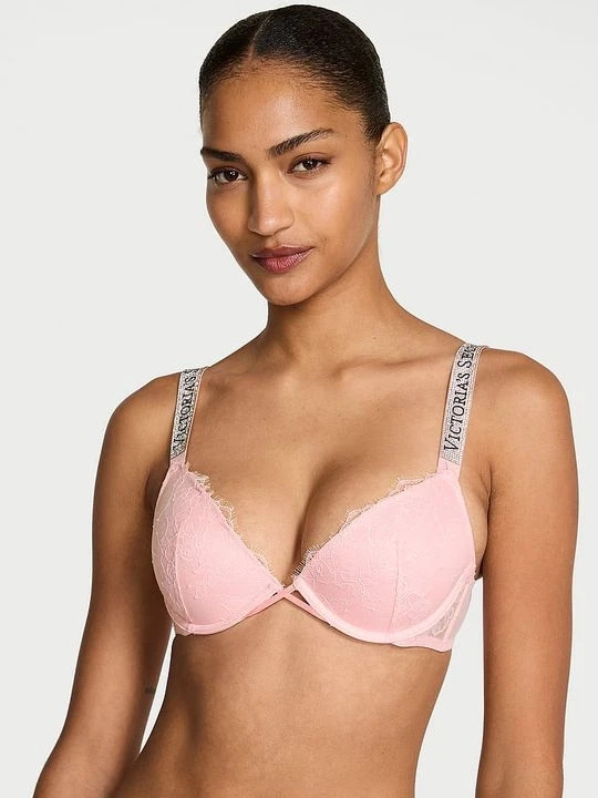 Zdjęcie produktu Very Sexy Biustonosz lekko usztywniany koronkowy z błyszczącymi ramiączkami Shine Strap Demi Victoria's Secret Różowy