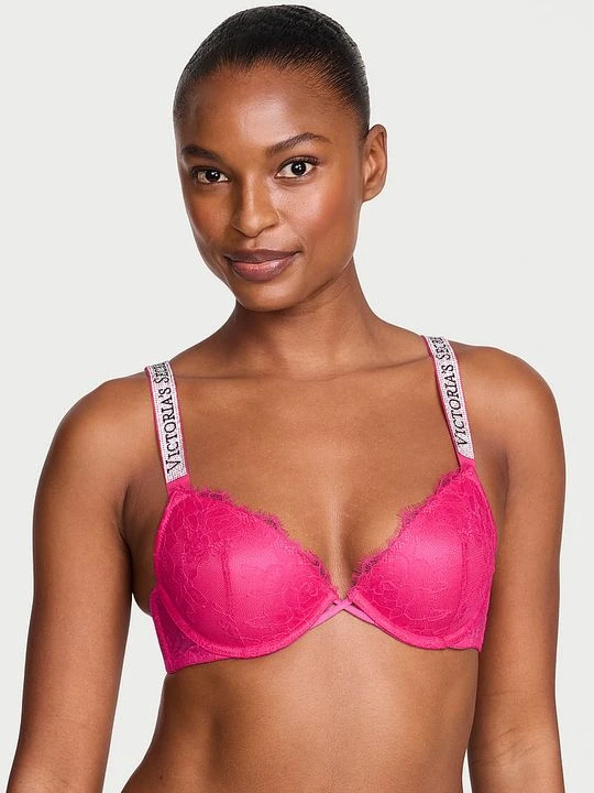 Zdjęcie produktu Very Sexy Biustonosz lekko usztywniany koronkowy z błyszczącymi ramiączkami Shine Strap Demi Victoria's Secret Różowy