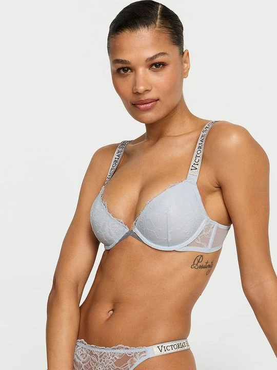 Zdjęcie produktu Very Sexy Biustonosz lekko usztywniany koronkowy z błyszczącymi ramiączkami Shine Strap Demi Victoria's Secret Niebieski