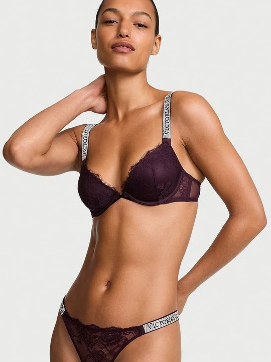 Zdjęcie produktu Very Sexy Biustonosz lekko usztywniany koronkowy z błyszczącymi ramiączkami Shine Strap Demi Victoria's Secret Fioletowy