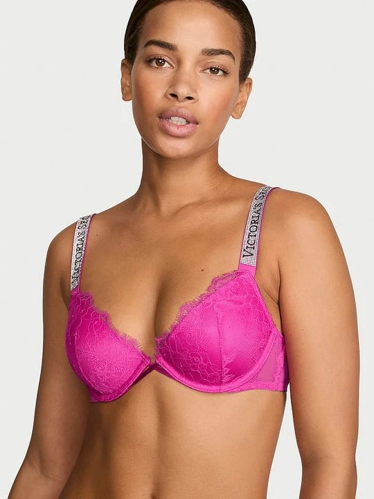 Zdjęcie produktu Very Sexy Biustonosz lekko usztywniany koronkowy z błyszczącymi ramiączkami Shine Strap Demi Victoria's Secret Różowy