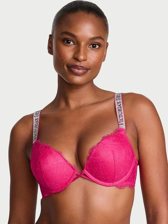 Zdjęcie produktu Very Sexy Biustonosz push-up koronkowy powiększający o 2 rozmiary Bombshell Shine Strap Victoria's Secret Różowy