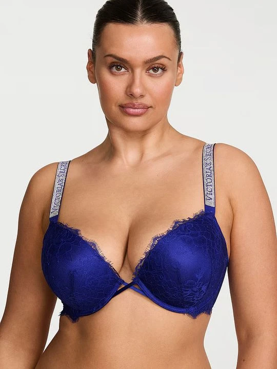 Zdjęcie produktu Very Sexy Biustonosz push-up koronkowy powiększający o 2 rozmiary Bombshell Shine Strap Victoria's Secret Niebieski