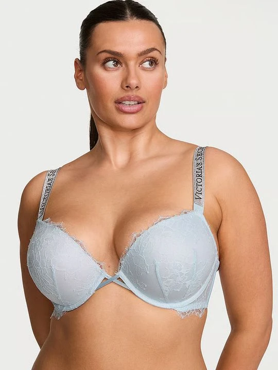 Zdjęcie produktu Very Sexy Biustonosz push-up koronkowy powiększający o 2 rozmiary Bombshell Shine Strap Victoria's Secret Niebieski