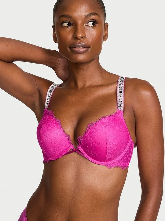 Zdjęcie produktu Very Sexy Biustonosz push-up koronkowy powiększający o 2 rozmiary Bombshell Shine Strap Victoria's Secret Różowy