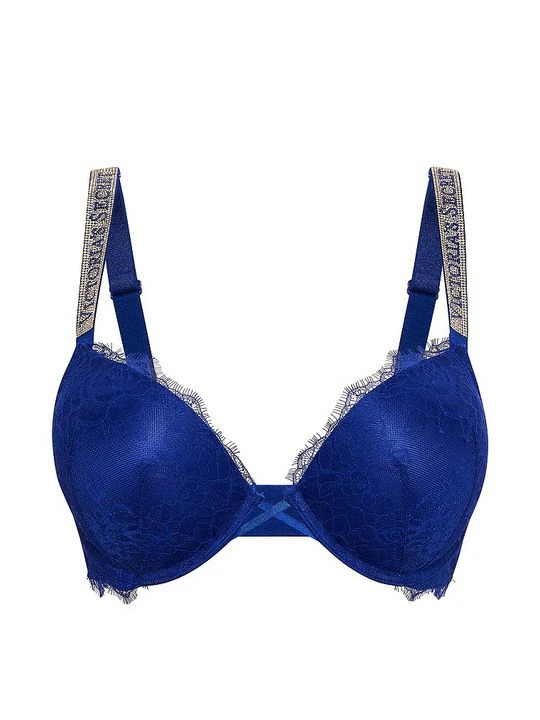 Zdjęcie produktu Very Sexy Biustonosz push-up koronkowy z błyszczącymi ramiączkami Shine Strap Victoria's Secret Niebieski