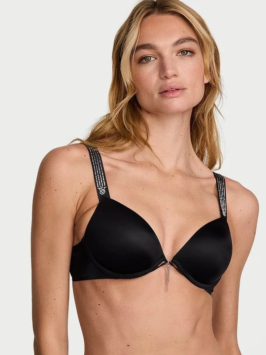 Zdjęcie produktu Very Sexy Biustonosz push-up z błyszczącymi ramiączkami Ombre Shine Strap Victoria's Secret Czarny