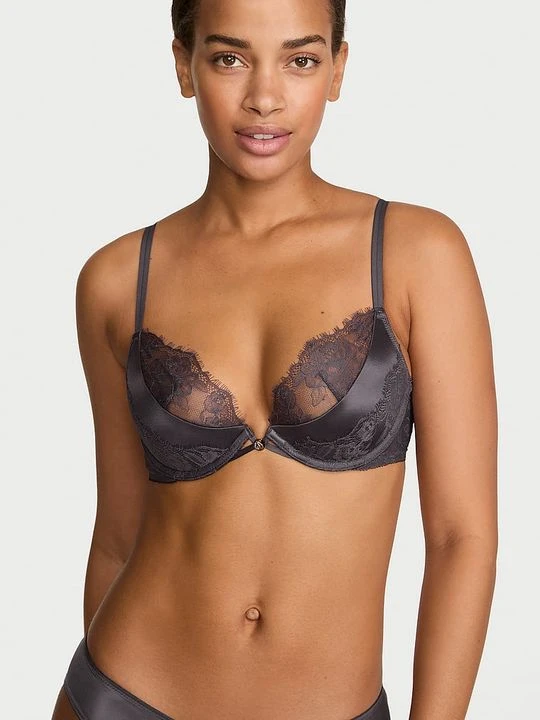 Zdjęcie produktu Very Sexy Biustonosz push-up ze wstawkami z koronki Envy Low-Cut Victoria's Secret Szary