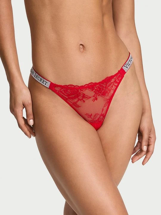 Zdjęcie produktu Very Sexy Majtki brazyliany koronkowe z błyszczącymi paskami Shine Strap Brazilian Victoria's Secret Czerwony