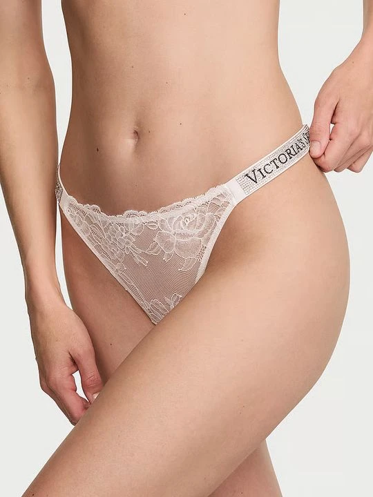 Zdjęcie produktu Very Sexy Stringi koronkowe z błyszczącymi paskami Shine Strap Victoria's Secret Biały