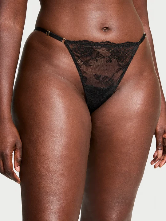 Zdjęcie produktu Very Sexy Stringi koronkowe z regulowanymi paskami Rose Lace V-String Victoria's Secret Czarny