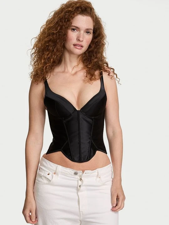 Zdjęcie produktu Very Sexy Top gorsetowy push-up satynowy Victoria's Secret Czarny