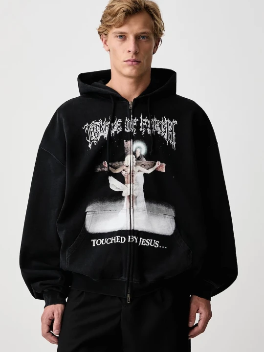 Zdjęcie produktu Vetements CoF Jesus bluza rozpinana z kapturem bawełniana męska