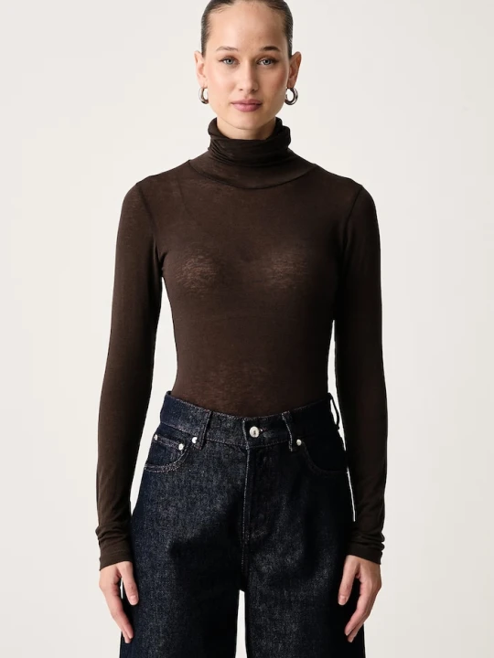 Zdjęcie produktu ViCOLO longsleeve damski z dodatkiem wełny brązowy