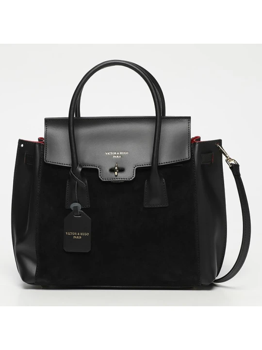 Zdjęcie produktu Victor & Hugo Paris Skórzana torebka "Jane" w kolorze czarnym - 36 x 35 x 24 cm rozmiar: onesize