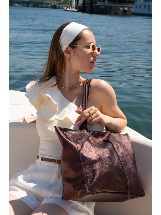 Zdjęcie produktu Victor & Hugo Paris Skórzany shopper bag "Vog" w kolorze brązowym - 50 x 28 x 12 cm rozmiar: onesize